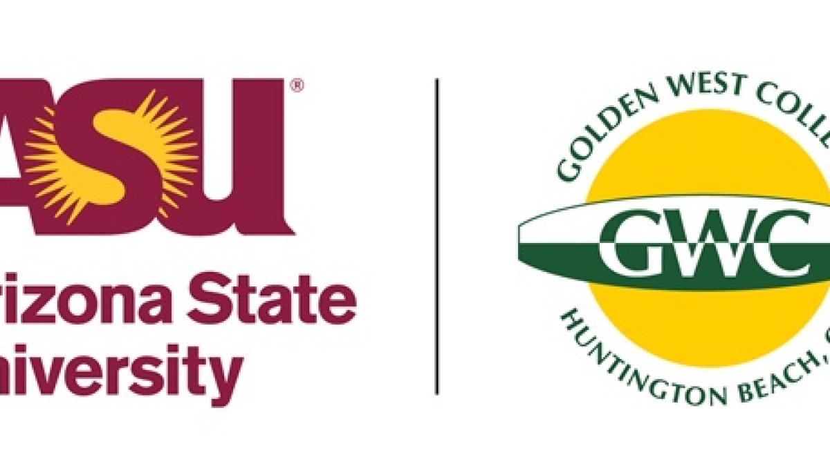 Collage of ASU logo and Golden West College logo.