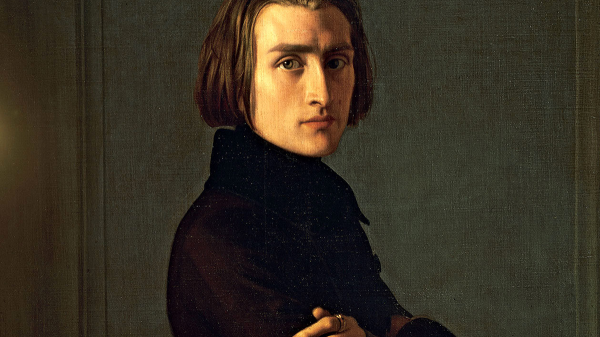 Photo of a painting of Franz Liszt, a 19th century musician.