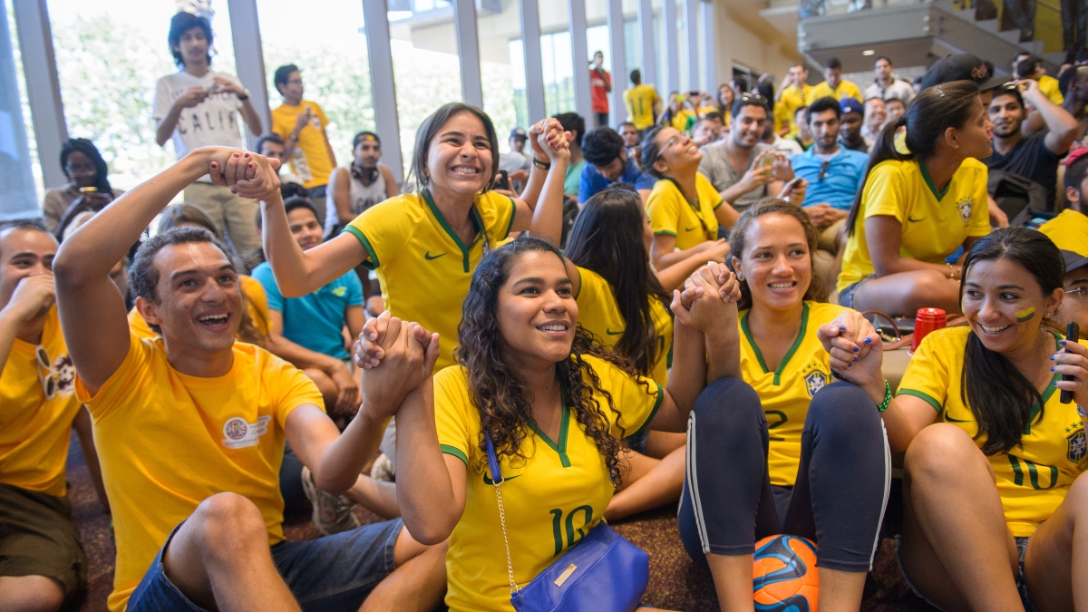 crowd of students attending ASU World Cup viewing party