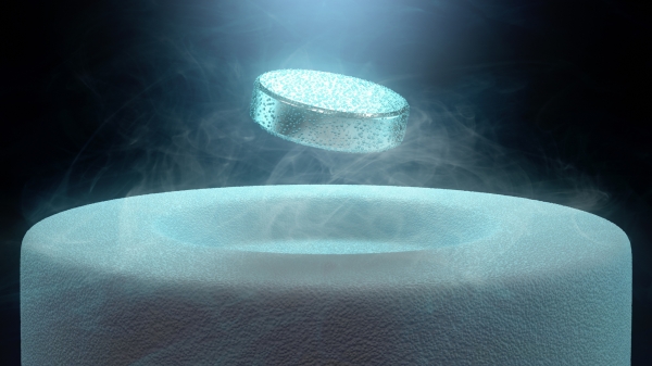 Digital image of a superconductor floating