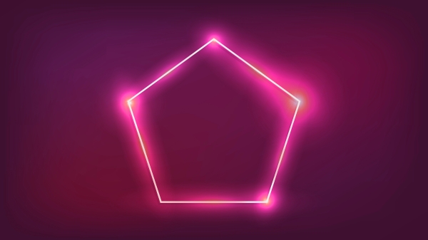 A glowing pentagon on a maroon background